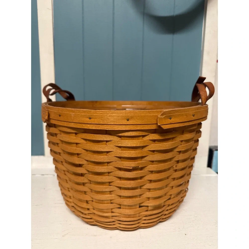 Large‎ Longaberger Baskets Handwoven Hostess Leather Handles Vintage 1995